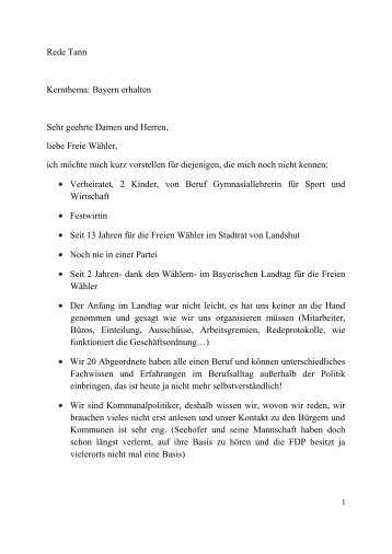 Rede Tann Kernthema: Bayern erhalten Sehr ... - Freie Wähler Bayern