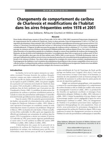 Changements de comportement du caribou de Charlevoix et ...