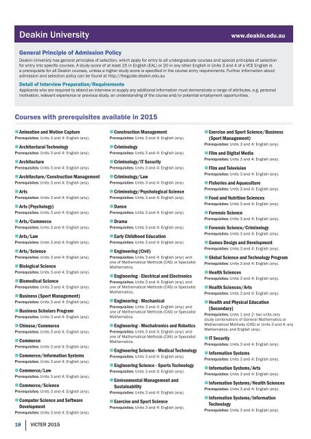 VICTER 2015: Victorian Tertiary Entrance Requirements - VTAC