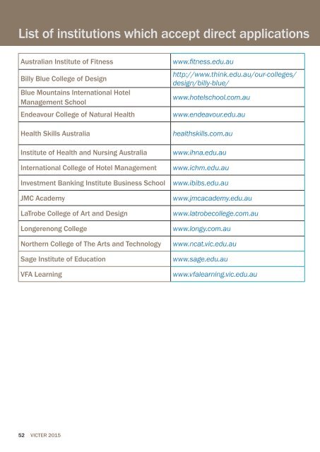 VICTER 2015: Victorian Tertiary Entrance Requirements - VTAC