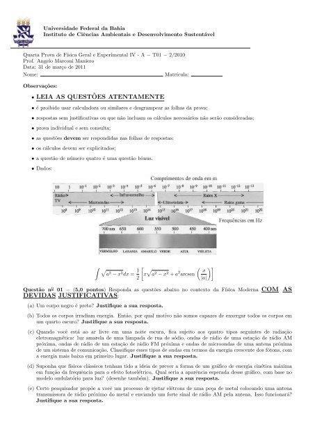 Prova IV - Instituto de FÃ­sica da UFBA - Universidade Federal da Bahia