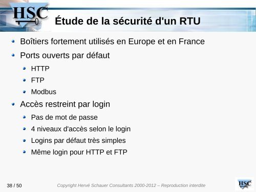 SÃ©curitÃ© des rÃ©seaux industriels Scadastrophe... ou pas - OSSIR