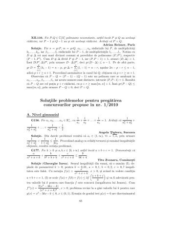 SoluÅ£iile problemelor pentru pregÄtirea concursurilor din nr. 1-2/2010