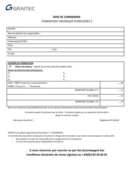 BON DE COMMANDE FORMATION THEORIQUE ... - Graitec