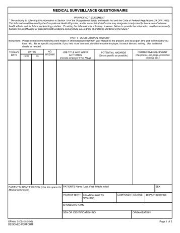 OPNAV 5100/15 - Medical Surveillance Questionnaire