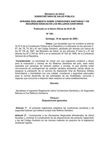 DS 189/2005 - SEREMI de Salud RegiÃ³n ValparaÃ­so - Ministerio de ...