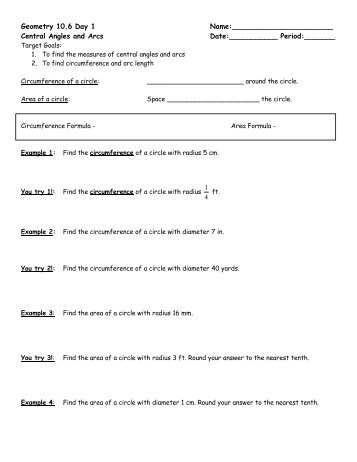 Math worksheets circumference and area of a circle