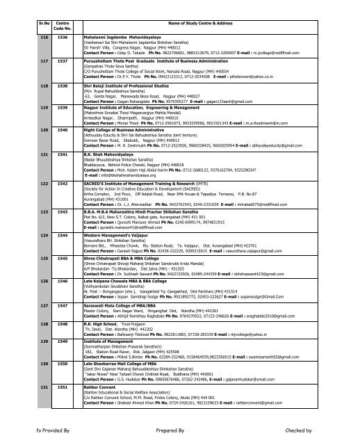 state wise list of study centres - Mahatma Gandhi Antarrashtriya ...