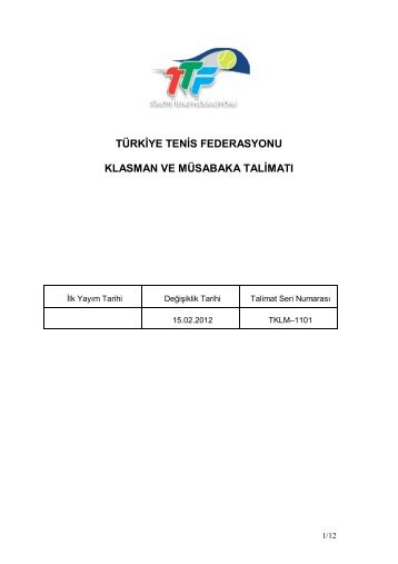 TTF Klasman ve MÃ¼sabaka TalimatÄ± - tÃ¼rkiye tenis federasyonu