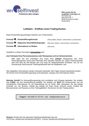 Leitfaden zur ErÃ¶ffnung eines CFD- und/oder ... - WH SelfInvest