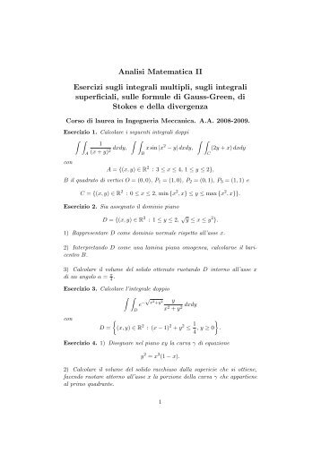 Analisi Matematica II Esercizi sugli integrali multipli, sugli integrali ...