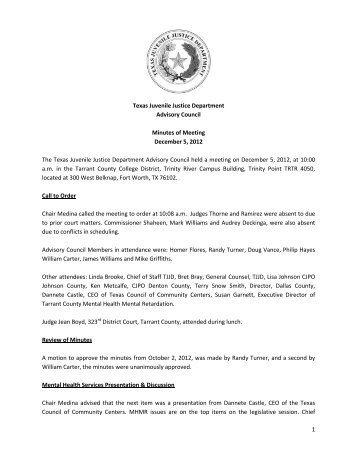 1 Texas Juvenile Justice Department Advisory Council Minutes of ...