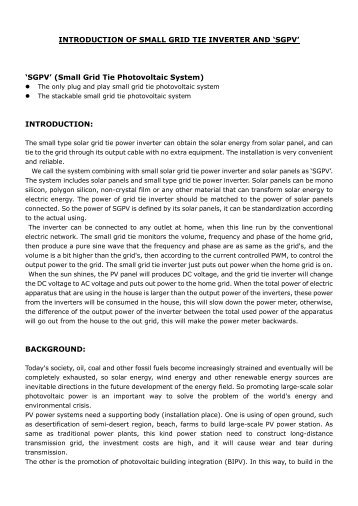 INTRODUCTION OF SMALL GRID TIE INVERTER AND - Solar Panels