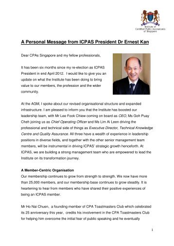 A Personal Message from ICPAS President Dr Ernest Kan