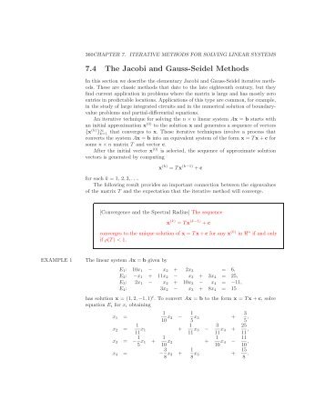 7.4 The Jacobi and Gauss-Seidel Methods