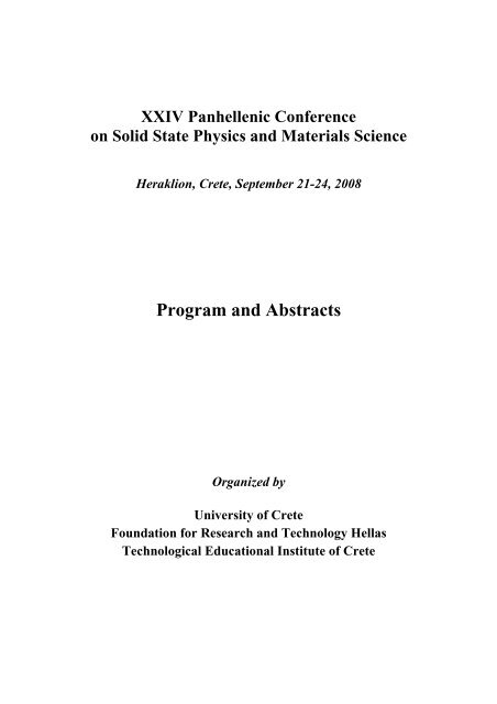 Poster sessions - XXIV Panhellenic Conference on Solid State ...