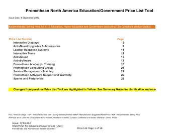 Promethean North America Education/Government Price List Tool