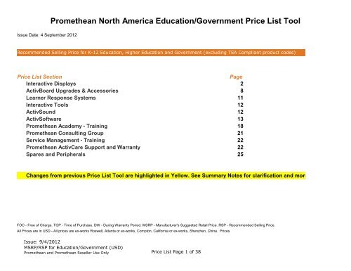 Promethean North America Education/Government Price List Tool