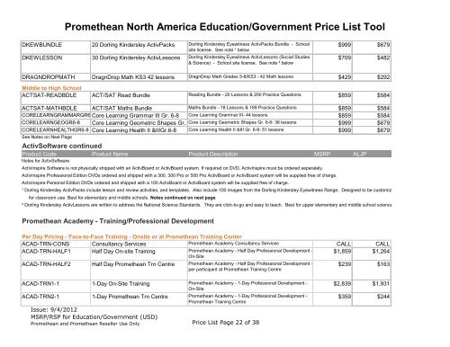 Promethean North America Education/Government Price List Tool