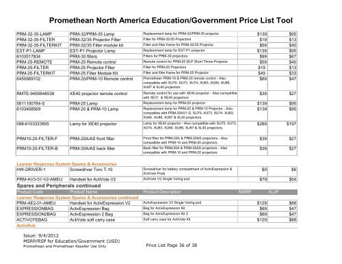 Promethean North America Education/Government Price List Tool