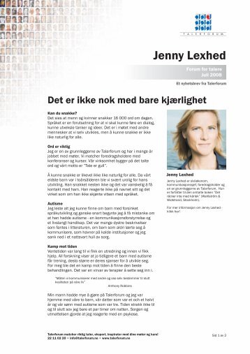 Det er ikke nok med bare kjÃ¦rlighet - Jenny Lexhed - Talerforum