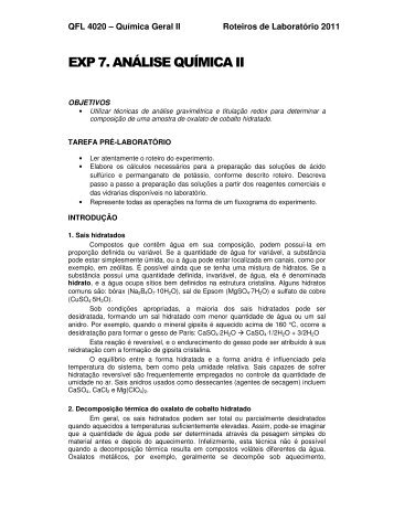 EXP 7. ANÃLISE QUÃMICA II