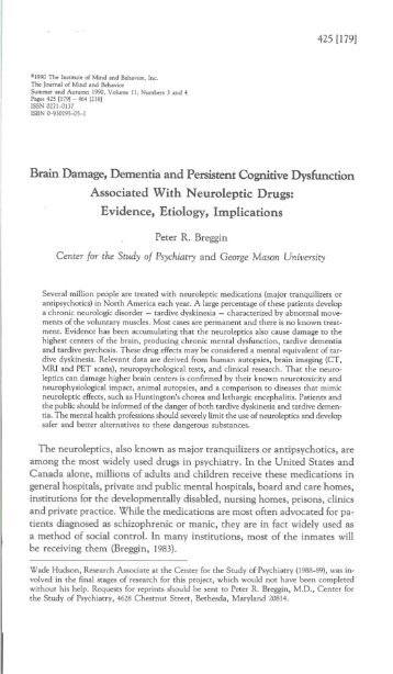 Brain Damage, Dementia and Persistent Cognitive ... - Peter Breggin