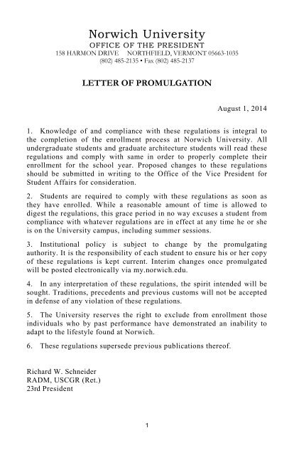Student Rules and Regulations - Norwich University