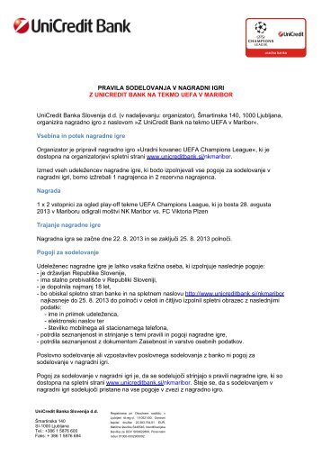 SoglaÅ¡am s pravili nagradne igre - UniCredit Banka Slovenija dd
