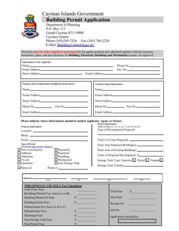 Building Permit - Application Form - Cayman Islands Planning ...