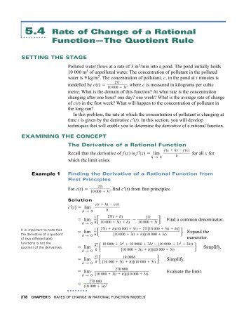 5.4 Rate of Change of a Rational FunctionâThe Quotient Rule