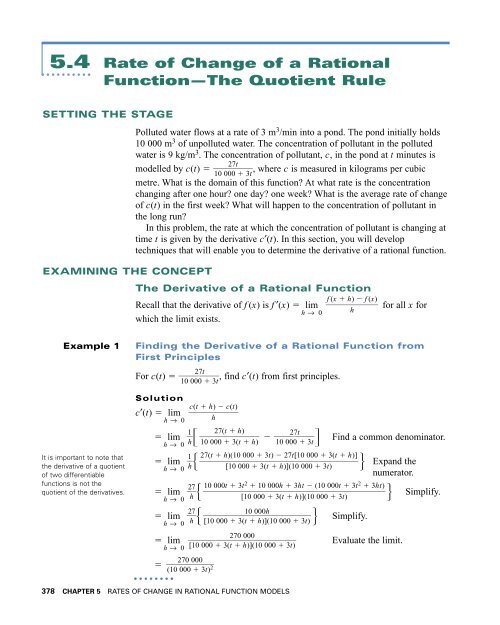 5.4 Rate of Change of a Rational FunctionâThe Quotient Rule