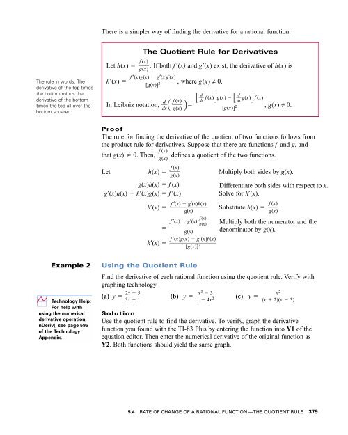 5.4 Rate of Change of a Rational FunctionâThe Quotient Rule