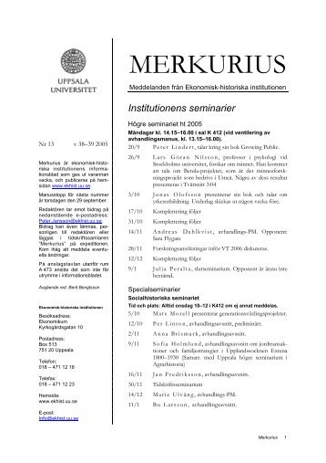 MERKURIUS - Ekonomisk-historiska institutionen - Uppsala universitet