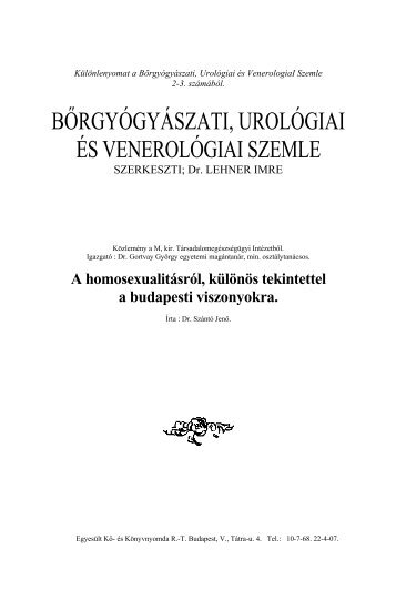 A homosexualitásról, különös tekintettel a budapesti viszonyokra.