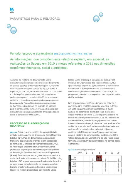 RelatÃ³rio de Sustentabilidade 2010 - versÃ£o portuguÃªs (pdf) - Sabesp