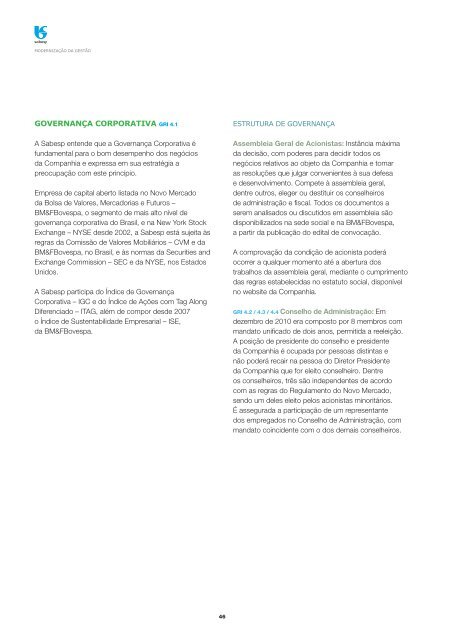 RelatÃ³rio de Sustentabilidade 2010 - versÃ£o portuguÃªs (pdf) - Sabesp