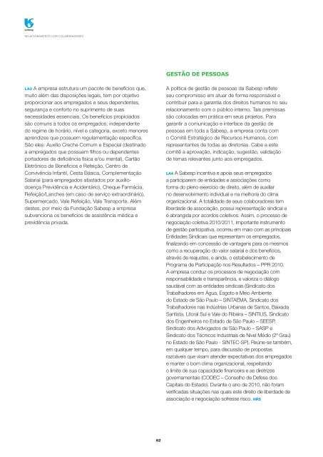 RelatÃ³rio de Sustentabilidade 2010 - versÃ£o portuguÃªs (pdf) - Sabesp