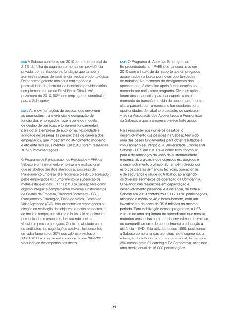 RelatÃ³rio de Sustentabilidade 2010 - versÃ£o portuguÃªs (pdf) - Sabesp