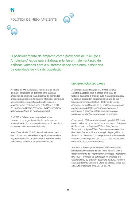 RelatÃ³rio de Sustentabilidade 2010 - versÃ£o portuguÃªs (pdf) - Sabesp