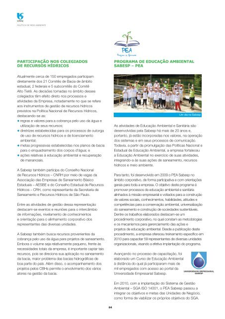 RelatÃ³rio de Sustentabilidade 2010 - versÃ£o portuguÃªs (pdf) - Sabesp