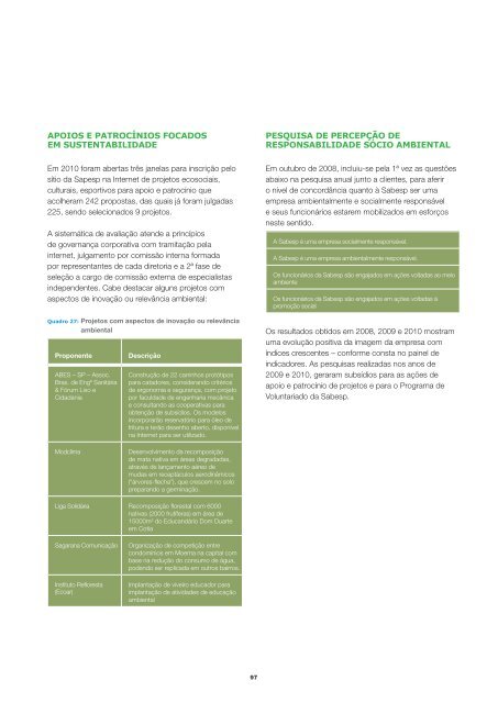 RelatÃ³rio de Sustentabilidade 2010 - versÃ£o portuguÃªs (pdf) - Sabesp