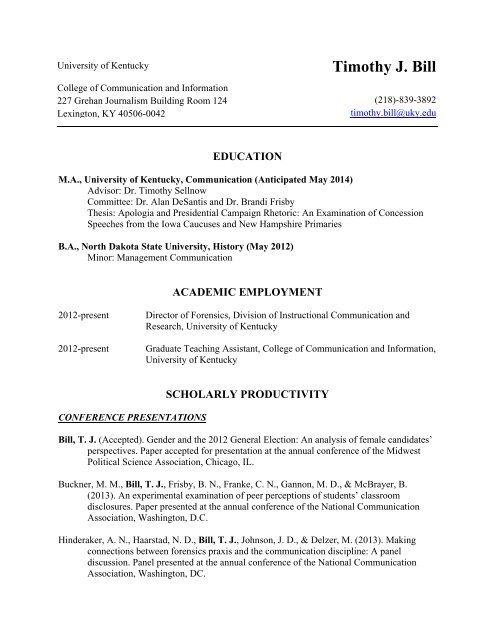 Curriculum Vitae - Timothy Bill.pdf - College of Communication and ...