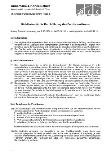 BP-Ausbildungsrichtlinien - Annemarie-Lindner-Schule Nagold