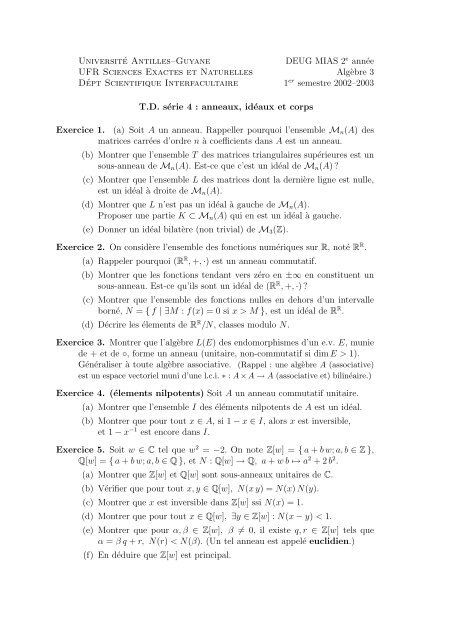 TD sÃ©rie 4 : anneaux, idÃ©aux et corps [PDF: 64 ko] - UniversitÃ©