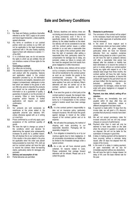 Sale and Delivery Conditions - Helmut Feldtmann KG