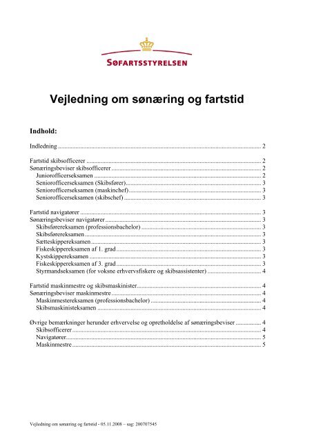 Vejledning om sÃ¸nÃ¦ring og fartstid - SÃ¸fartsstyrelsen