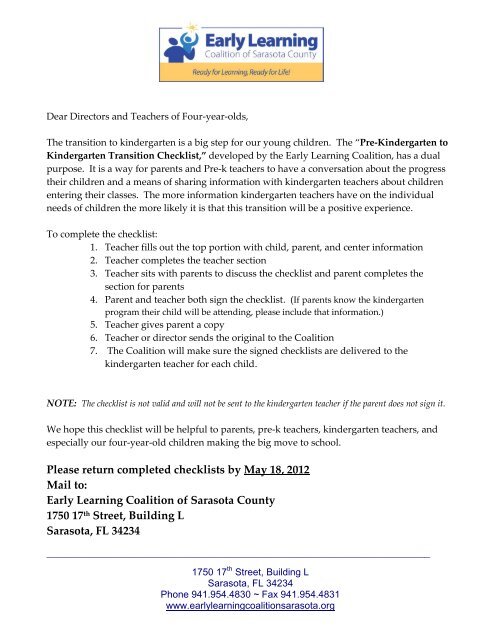 Kindergarten Transition cover letter 2012.pdf - Early Learning ...