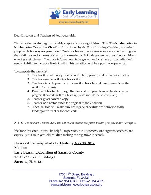 Kindergarten Transition Cover Letter 2012 Pdf Early Learning