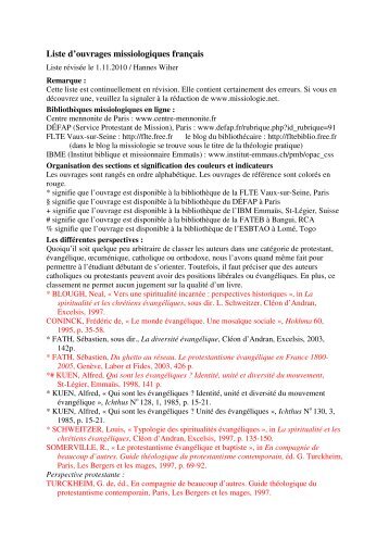 Liste d'ouvrages franÃ§ais.pdf - Missiologie.net